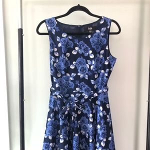 Navy blue floral flare dress
